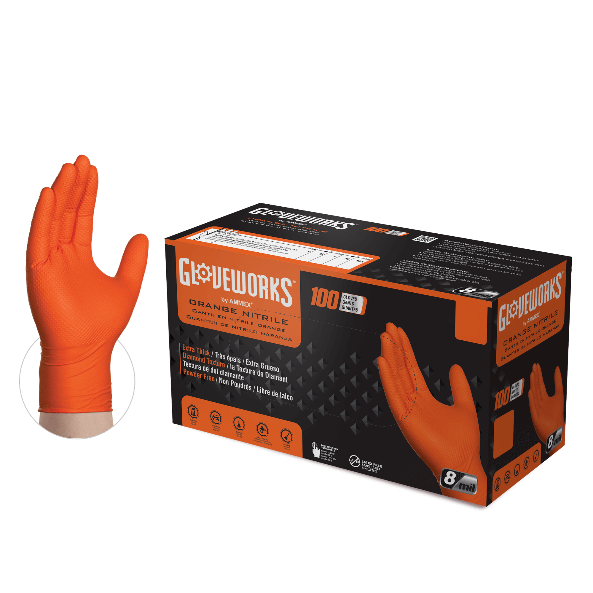 Gloveworks Industrial Powder-Free Orange Nitrile Gloves